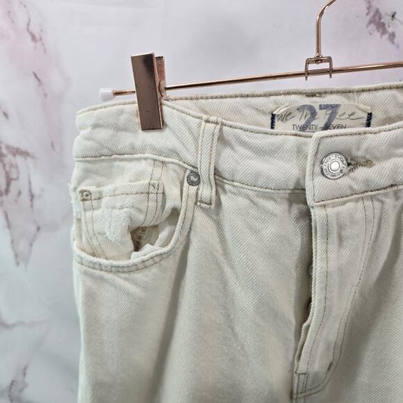 Free People Jeans Womens 27 Cream High Rise Boot Button Fly Distressed Rigid - Picture 2 of 13